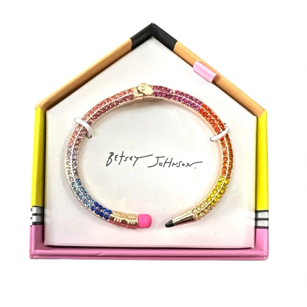 Betsey Johnson Rainbow Pave’ Pencil Cuff Bracelet Multi Color
